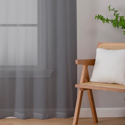 Sheer Charcoal Grey Curtains 90 inches Long 2 Panels (Charcoal Grey / 42"W x 90"L (Pack of 2))