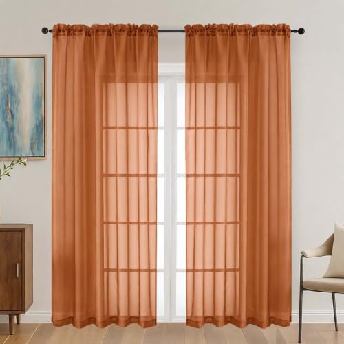 Orange Sheer Curtains 72 Inches Long 2 Panels Set (Orange / 59"W x 72"L (Pack of 2))