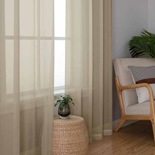 Taupe Sheer Curtains 72 Inch Length 2 Panels (Taupe / 40"W x 72"L (Pack of 2))