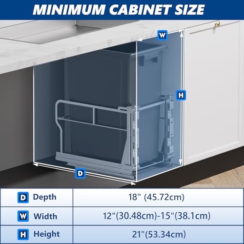 10 Gal Pull Out Trash Can Under Cabinet with Tiltable 10° (Silver / Single-10Gal)