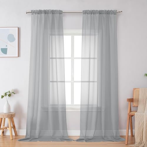 Light Grey Sheer Curtains 96 Inches Long (Light Grey / 42"W x 96"L (Pack of 2))