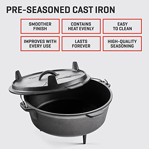 6Qt Cast Iron Camping Dutch Oven with Lid Lifter and Storage Bag