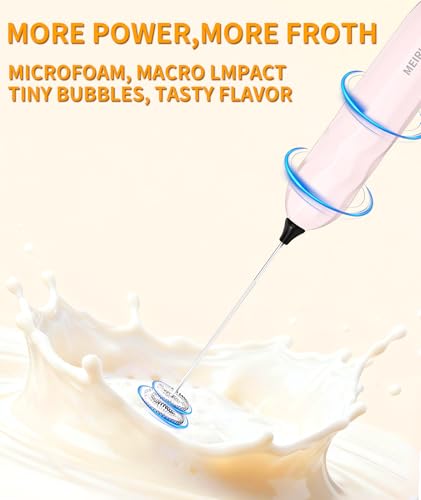 2 Pack Milk Frother Handheld with Stand (White / Pink)