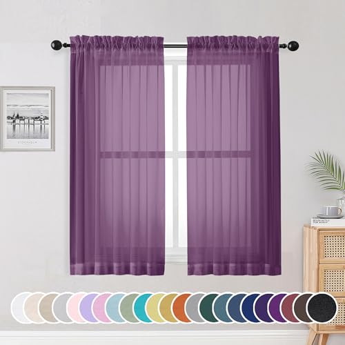 Sheer Curtains 54 Inch Length 2 Panels Set (Plum / 42"W x 54"L (Pack of 2))