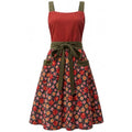 Pinafore Apron Dress for Women Adjustable Flower Work Aprons for Kitchen Cooking Baking Gardening with Pockets (Burgundy Red)