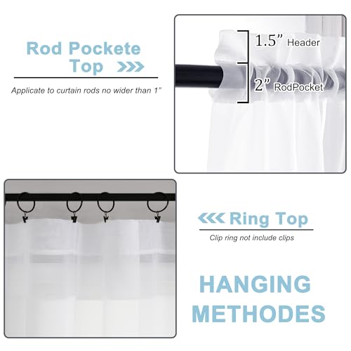 White Sheer Curtains 84 Inch Long 2 Panels for Living Room 59" Wide (White / 59"W x 84"L (Pack of 2))