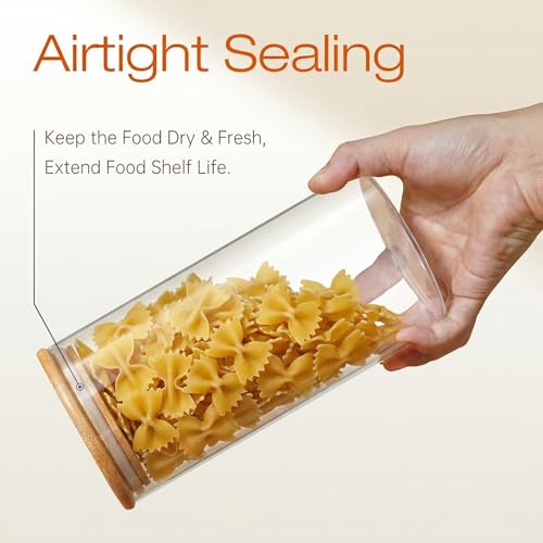 45 oz Round Glass Food Storage Containers with Airtight Bamboo Lids (45oz 3 Pack)