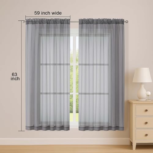 Sheer Grey Curtains (Grey / 59"W x 63"L (Pack of 2))