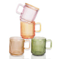 Ribbed Glass Coffee Mug with bamboo lids and handle (Colored)