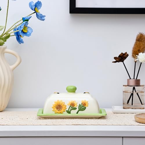 Sunflower and Bees Butter Dish with Lid