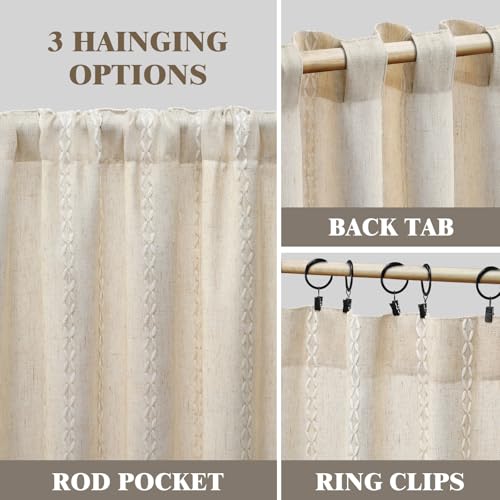 Boho Light Filtering Curtains 84 Inch 2 Panels with Tassels (Light Beige / 52"W x 84"L (Pack of 2))
