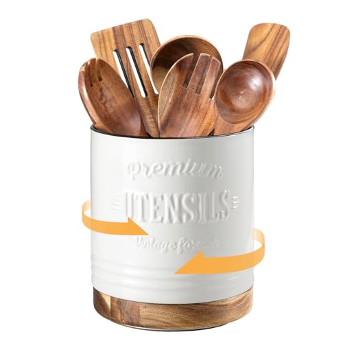 360° Rotating Extra Large Cooking Utensil Holder (White Text / 7.6 Inch)