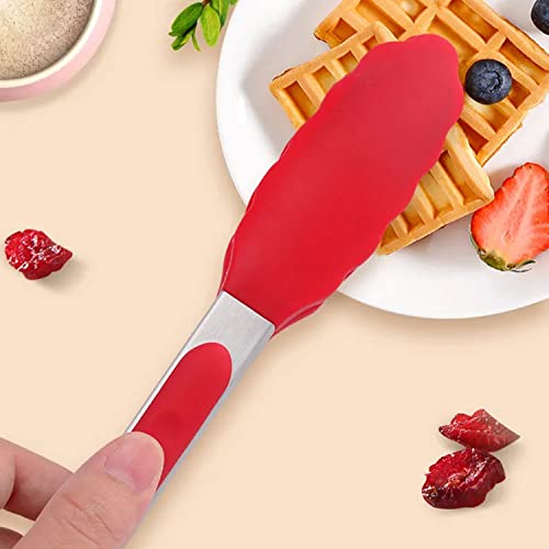 2-Pack of 9" (Small) & 12" (Large) Kitchen Tongs Set: Non-Stick Silicone-Stainless Steel Cooking Tongs, BPA Free, Heat Resistant (480°F) - Non-Slip Grip & Locking Metal Food Tongs (Red) (Red)