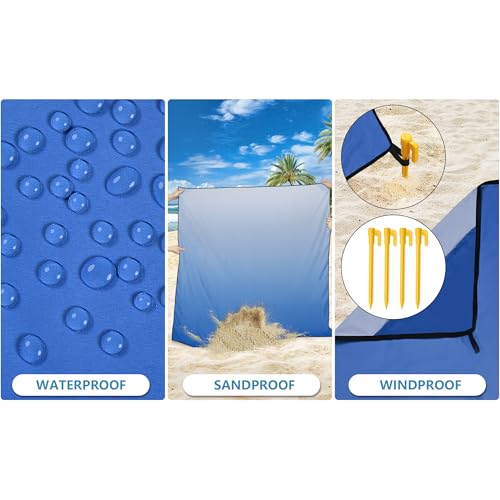 Beach Blanket Mat Waterproof Sandproof for 2 (Gradient-bluewhite / 79" X 83"（1-4person）)