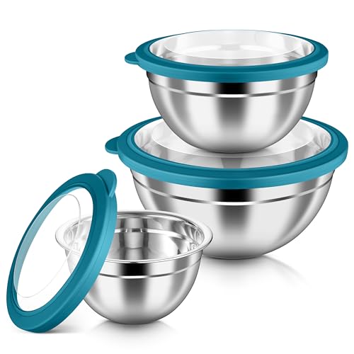 Mixing Bowls with Airtight Clear Lids (Teal Blue / Visible Airtight Lids)