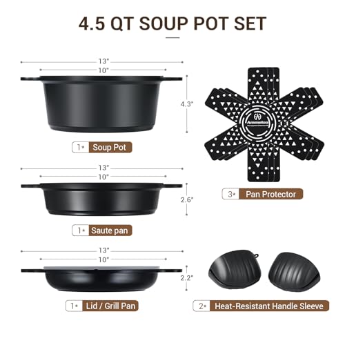 8 Piece Ceramic Nonstick Cooking Pot Set with Lid (Black)