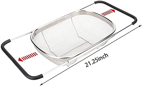 Over The Sink Stainless Steel Oval Colander with Expandable Rubber Grip Handles Strainers