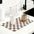 Checkered Dish Mat for Kitchen Coffee Station (Coffee Brown / 16" x 24")