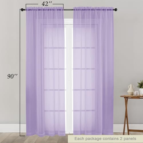 Sheer Lavender Curtains for Bedroom Living Room 90 Inches Long 2 Panels Set (Lavender / 42"W x 90"L (Pack of 2))