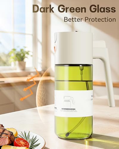 Olive Oil Sprayer & Dispenser Bottle for Cooking 17oz Dark Glass Oil Mister (Green Bottle-White Gap)