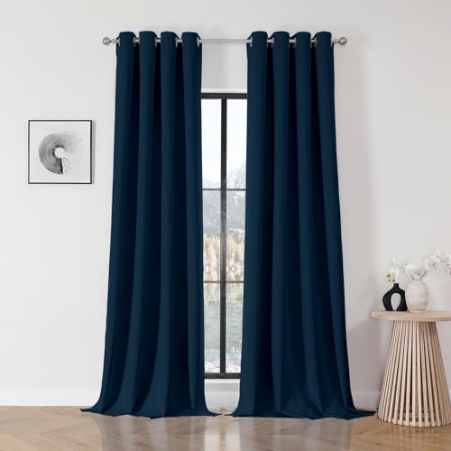 Blackout Curtains 108 Inch Length 2 Panels Set (Navy Blue / 52"W x 108"L (Pack of 2))