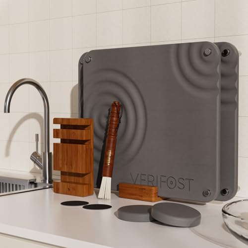 2 Pcs Large Gray Stone Dish Drying Mat with Acacia Wood Holder Stand for 1 Inch Cutting Board and Fast Stone Drying Mat for Kitchen Counter with Non (Acacia Holder Midnight Gray)
