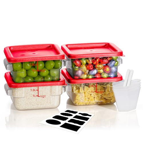 2QT 4PCS NSF Commercial Clear Food Storage Containers with Lids (A2-2QT-RED)