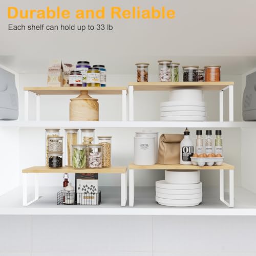 Cabinet Shelf Organizers (2pcs 7.8" D x 15.7" W x 5.31" H / White and Natural Beige)