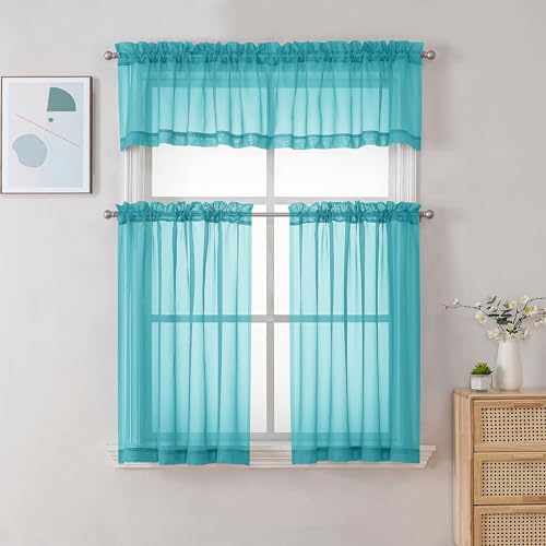 Turquoise Sheer Curtains 36 inch Length 2 Panels (Turquoise / 42"W x 36"L (Pack of 2))