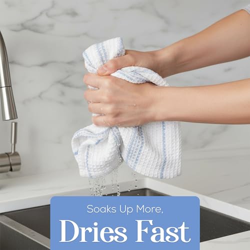 Kitchen Towels Set of 4 Dish Towels Blue n White Waffle Weave Cotton Hand Towels (Blue N White)