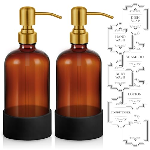 16 oz Amber Glass Soap Dispenser (Amber With Golden Pump)