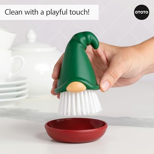 New! Beardy Gnome Dish Brush by Ototo (Beardy Green)