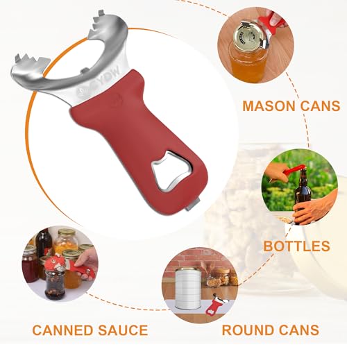 Mason Jar Opener Tool with Soft Touch Handle (Red)