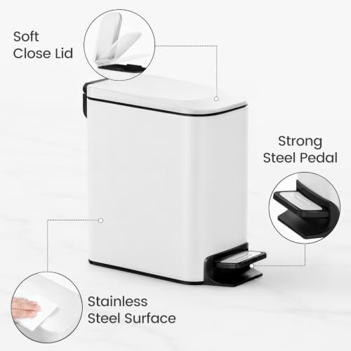 Slim Bathroom Trash Can with Lid (White)