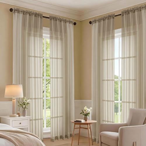 Taupe Sheer Curtains 72 Inches Long 2 Panels Set (Taupe / 59"W x 72"L (Pack of 2))