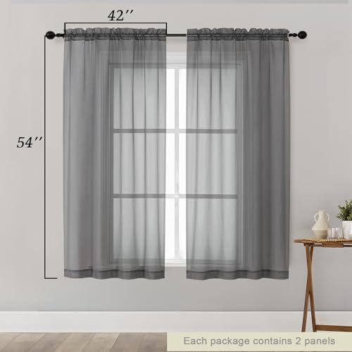 Sheer Grey Curtains for Bedroom Living Room 54 Inch Length 2 Panels Set (Grey / 42"W x 54"L (Pack of 2))