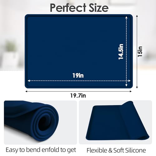 Silicone Coffee Maker Mat with Lip for Countertops (Navy Blue / 19.7'' x 15'')