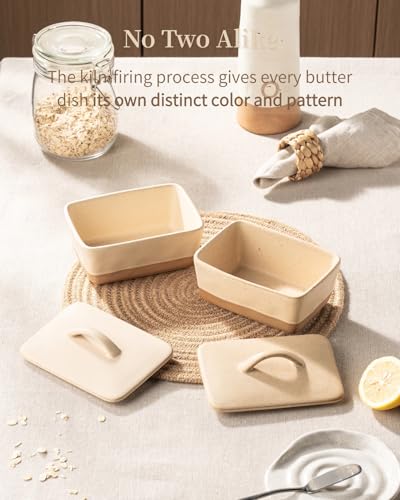 Ceramic Butter Dish with Lid for Countertop (Cheese color)
