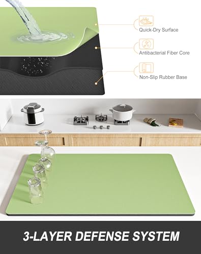 Dish Drying Mat for Kitchen Counter (A-green / 12" x 19")