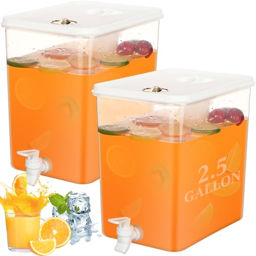 2 Pack Drink Dispenser for Fridge with Spigot (2.5 Gallon)