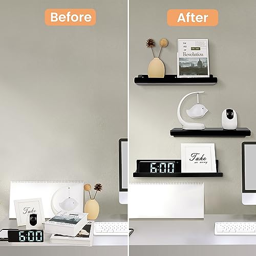 2 Pcs 15" Acrylic Shelves for Wall Organize and Display (Black)