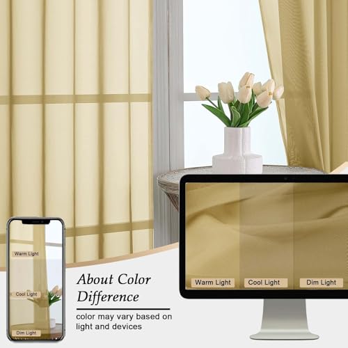 Gold Sheer Curtains 84 Inches Long 2 Panels Set for Bedroom Living Room (Gold / 59"W x 84"L (Pack of 2))
