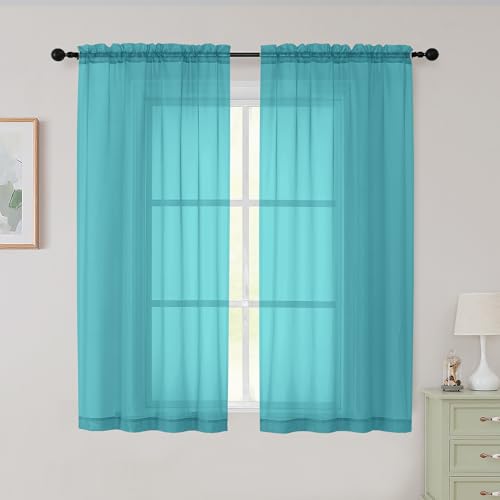 Sheer Turquoise Curtains for Bedroom Living Room 54 Inch Length 2 Panels Set (Turquoise / 42"W x 54"L (Pack of 2))