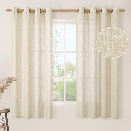 Beige 60 Inches Long Linen Curtains for Bedroom 2 Panels Set (52"W x 60"L (Pack of 2) / Beige)