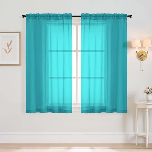 Turquoise Window Sheer Curtains 45 Inches Length (42"W x 45"L (Pack of 2) / Turquoise)