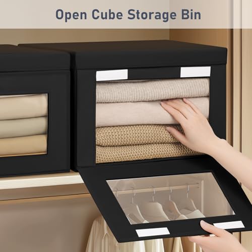 Storage Bins with Lids (Black / Large-4 Pack)
