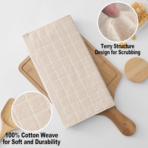 100% Cotton Terry Kitchen Dish Cloths (Beige / 12 X 12 - 6 Pack)