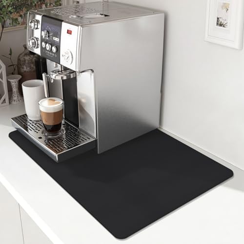 Coffee Mat Absorbent Dish Drying Mat for Kitchen Counter (Black / 12" x 20")