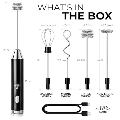 Rechargeable Milk Frother Handheld (Ultra Black / Rechargeable Z1 Motor Max)