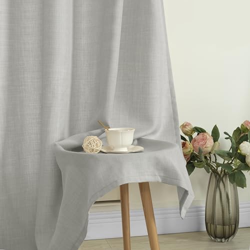 63 Inch Light Grey Semi Sheer Linen Curtains for Bedroom 2 Panels (52"W x 63"L (Pack of 2) / Silver Grommet-light Grey)